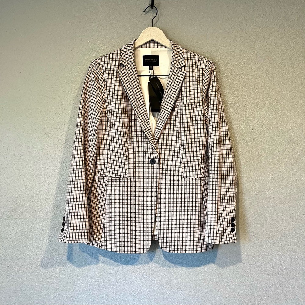NEW Banana Republic Long and Lean Preppy Pink Plaid Blazer Jacket size 10